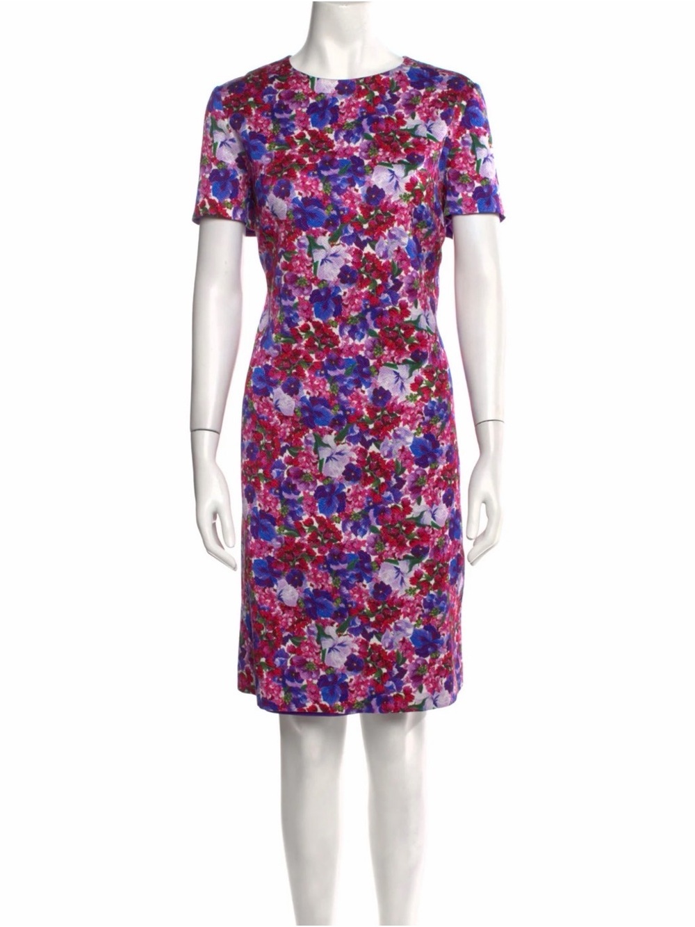 ESCADA Floral Knee-Length Shift Dress in Pink and Purple